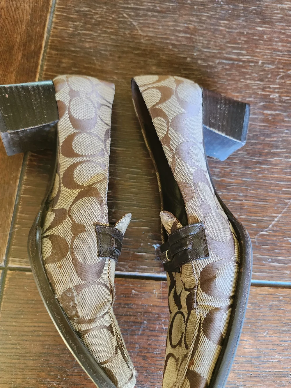 Coach Brown Signature Canvas Block Heel Pumps